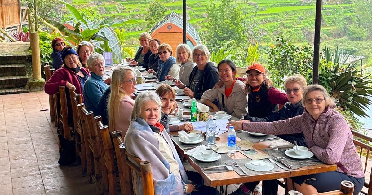 Adventurous Women tour group enjoying lunch in Vietnam