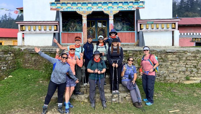 Trekking group photo at a Tea House in Nepal